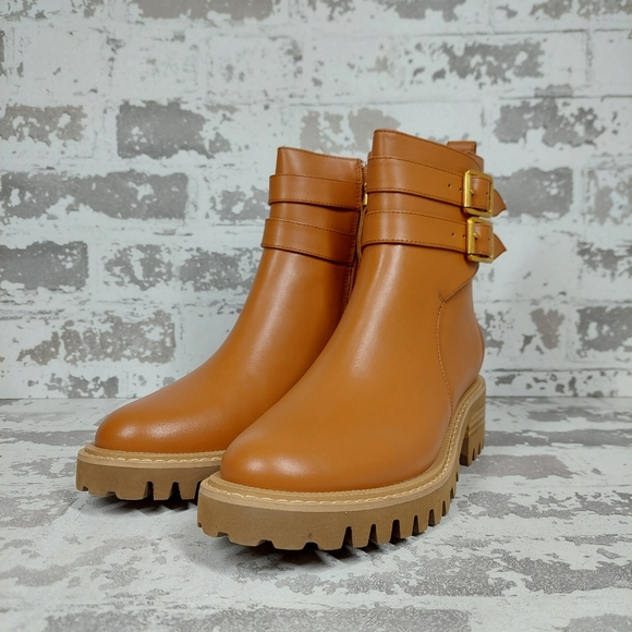 NEW Aerosoles Ronald Brown Leather Buckle Chunky Ankle Boots X479 - Picture 2 of 11